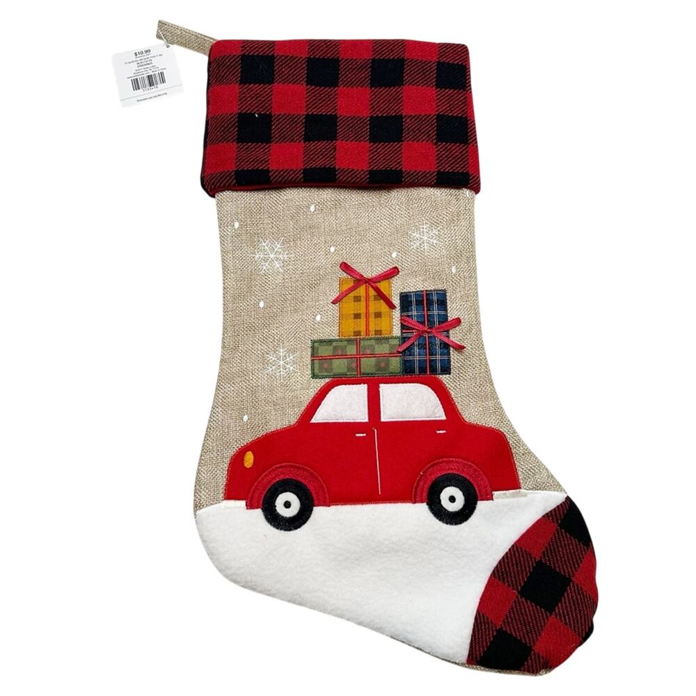 2021 Hobby Lobby Stocking burlap car buffalo plaid rustic